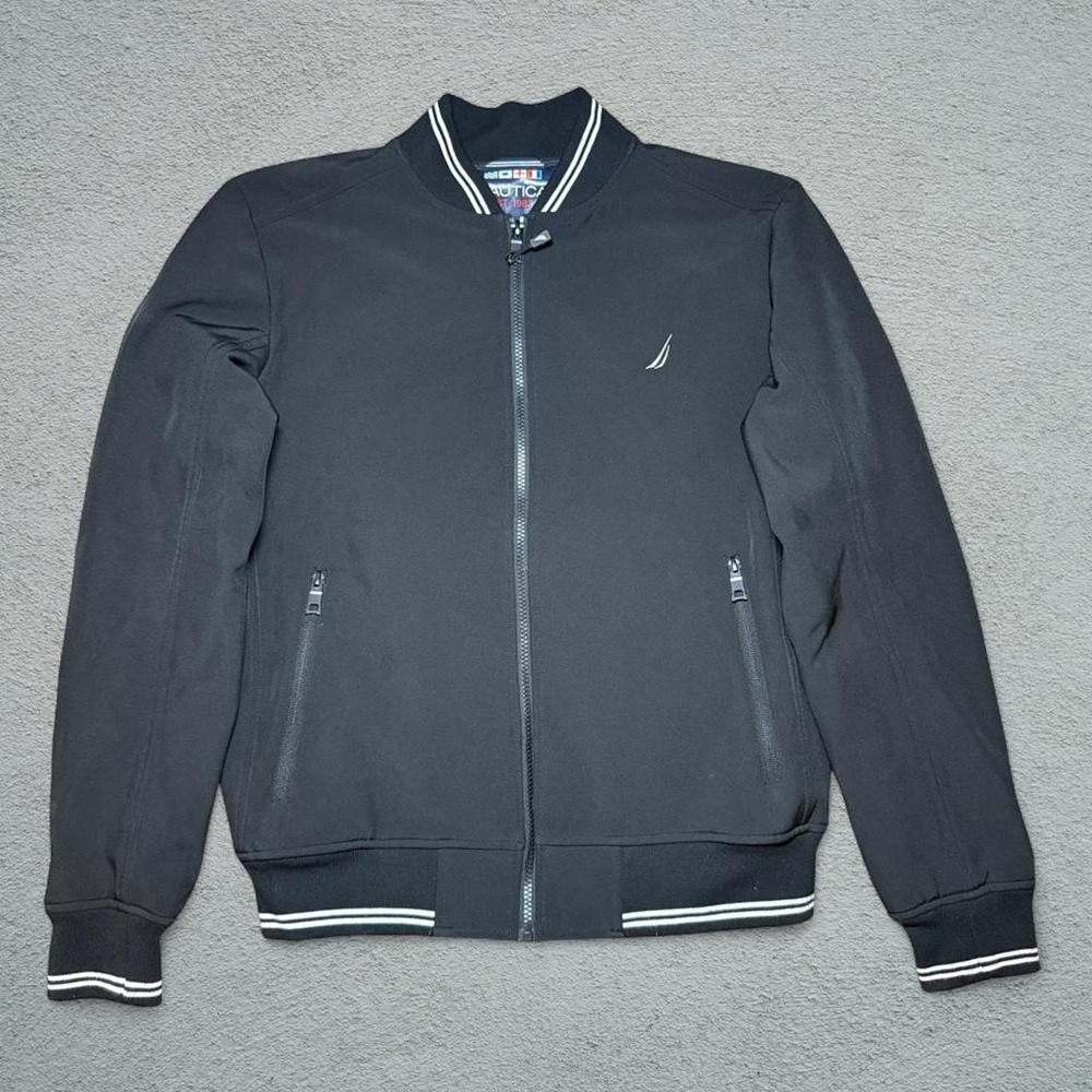 Nautica Mens Black Bomber Jacket Water Resistant Active Stretch Small